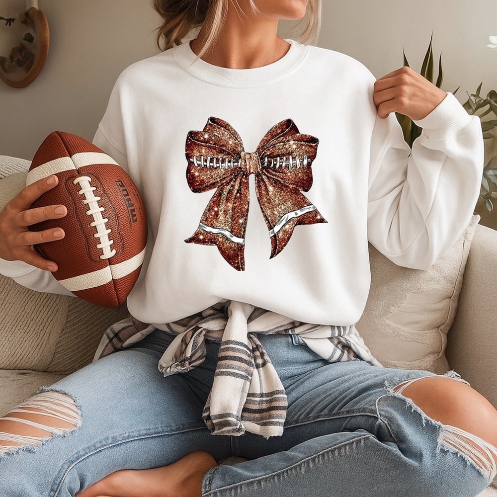 🏈 Coquette Football sweatshirt 3d faux glitter bow S M L XL new Game day New